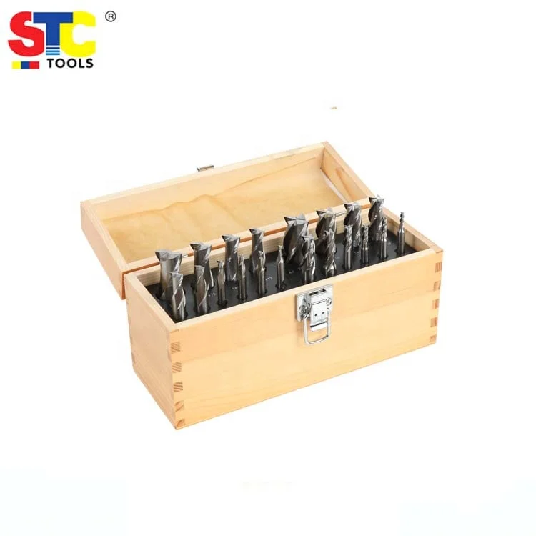 Imperial 3/16' to 3/4' 2 Flute 4 Flute 20 Pc CNC Machining set HSS Tin Titanium Coated End Mill Milling Cutter Set