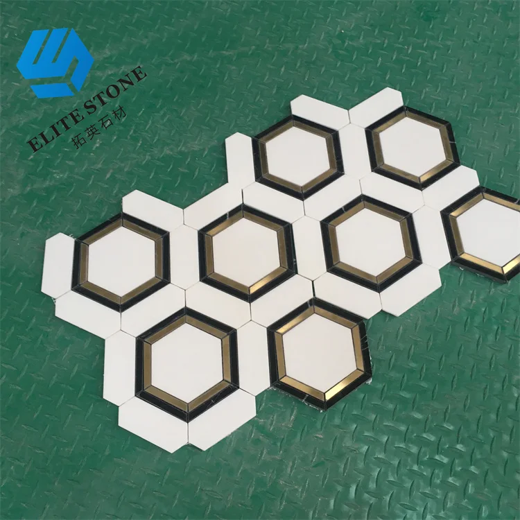 Nero marquina marble aristone marble black and white hexagon marble mosaic tile