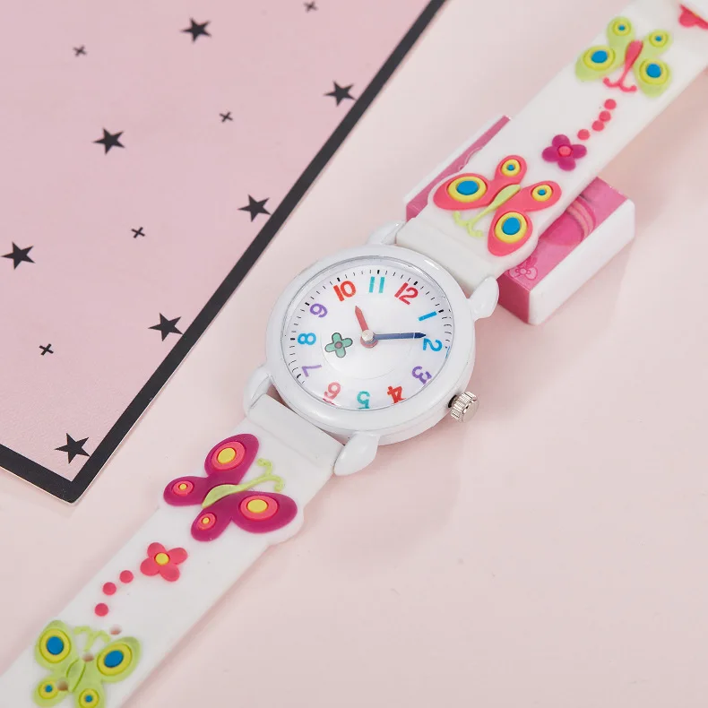 Cute student kids silicone watch butterfly pointer silver shell candy color digital quartz watch holiday gift for children
