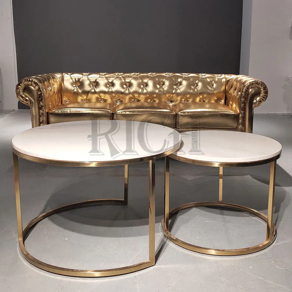 Modern furniture full Gold leather chesterfield sofa for living room shiny golden PU leather chesterfield-sofa