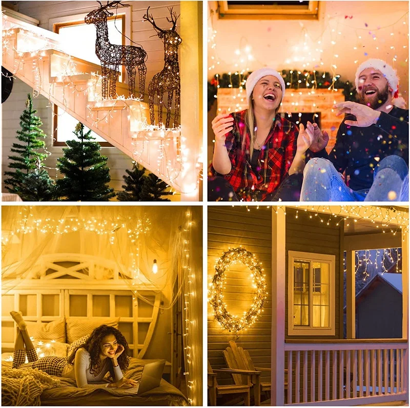 Icicle Lights Outdoor 10m 400 LED Waterproof Outdoor Christmas Lights 8 Modes Plug in Long Fairy Light