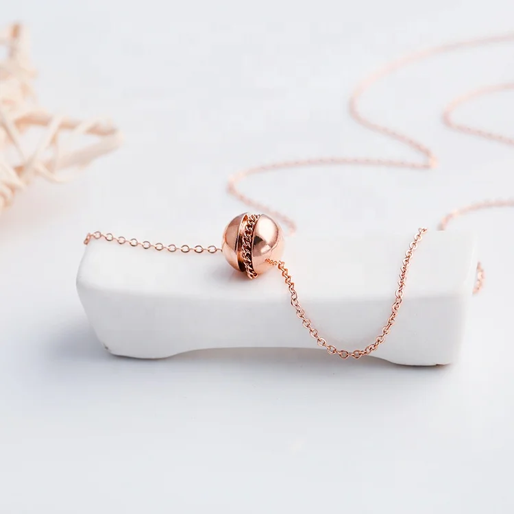 Stainless Steel Custom Fashion 18k Rose Gold Plated Small Ball Charm Sets Pendant European Style Womens Fine Necklace Jewelry