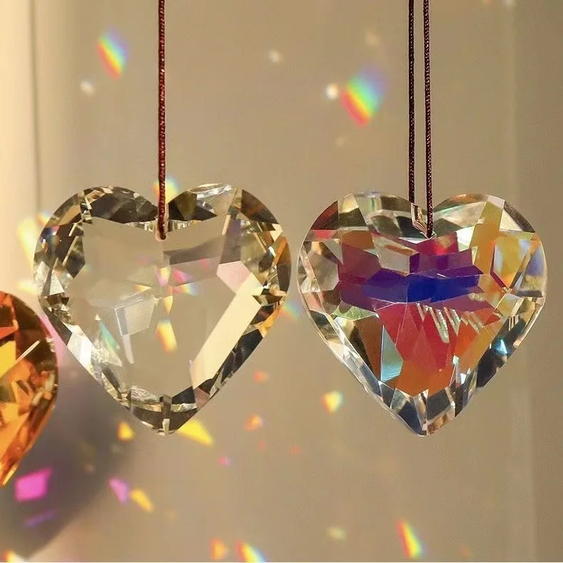 Handmade Rainbow Maker Pendant Prism Heart Crystal Sun Catcher Indoor Hanging Ornament For Window