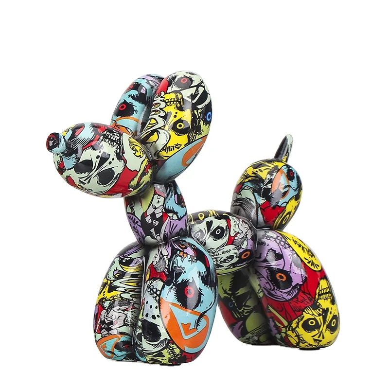 Creative abstract animal statue desktop decor souvenirs modern home decoration ornaments graffiti resin balloon dog sculpture