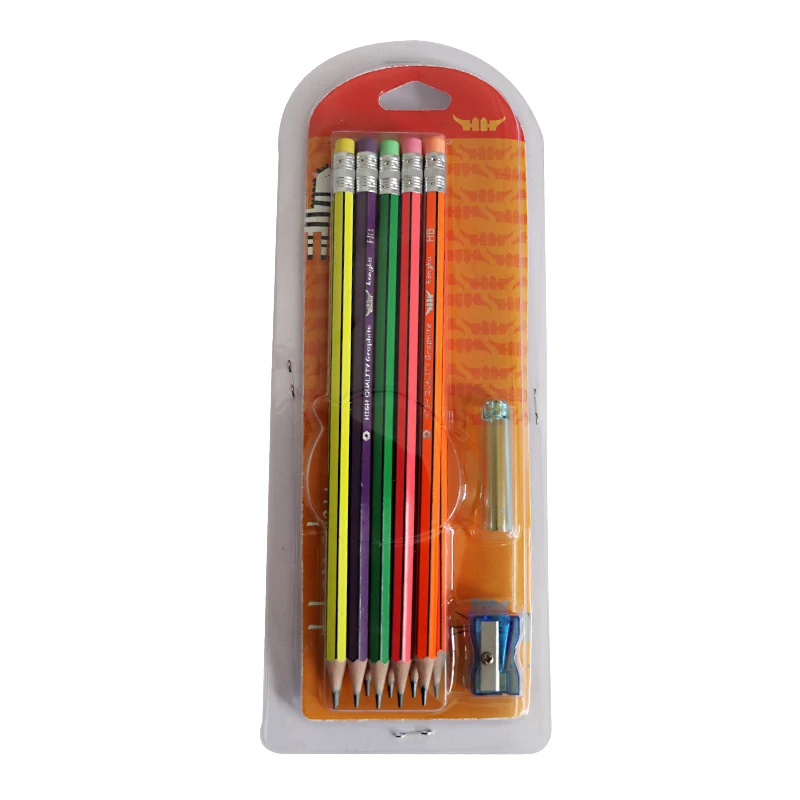 Деревянный карандаш с неоновой полосой HONGHU, набор для художественного письма HB 2B, с ластиком, для школы и офиса