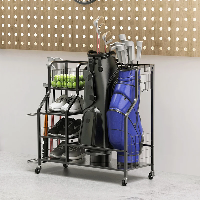 Multipurpose Store Garage Golf Club Bag Hat Storage Rack Organizer Sports Equipment Movable Accessories Metal Display Stand