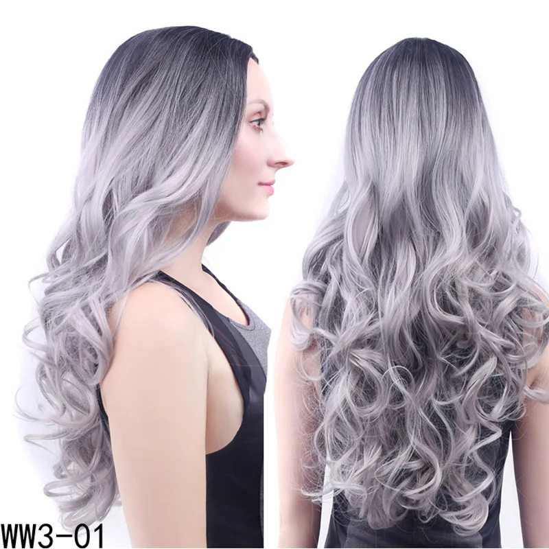 
2021 hot sales Gradient Granny Grey Hair Long Curly Hair Big Wave Wig Headgear 