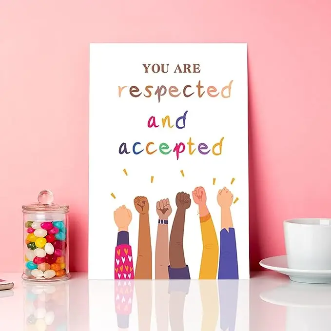 You Are Respected and Accepted Positive Canvas Prints Framed Wall Art Painting Ready to Hang for Kids Nursery Classroom