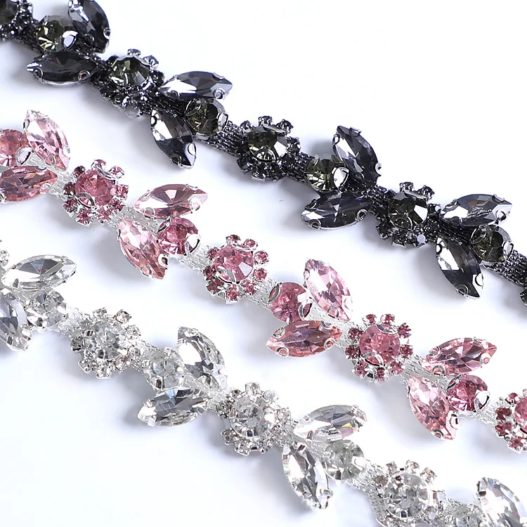 Crystal Rhinestone Trim By The Yard - Wholesale Bridal Leaf Trim - Metal Cup Chain Trim