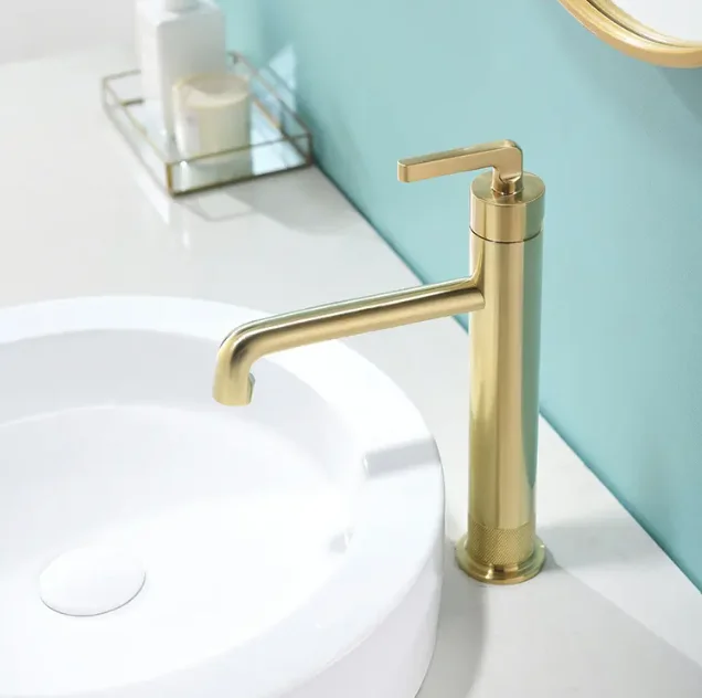 Hotsale Fashion Sanitary Ware Gold Brushed High Body Bathroom Faucet Basin Sink Faucet Mixer Cold Basin Faucet