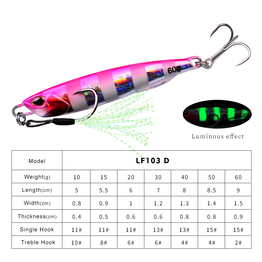 HOT seller High Quality 10g 15g 20g 30g 40g 50g 60g Sinking luminous metal lead slow pitch jigging fishing lure jig