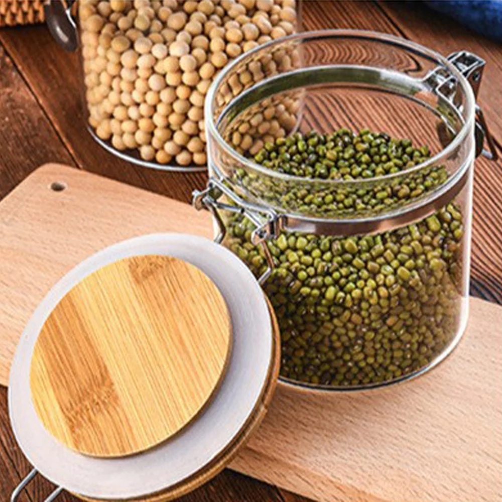 BPA Free Seal Tight High Borosilicate Glass Storaging Jar With Bamboo Lid With Buckle Lid