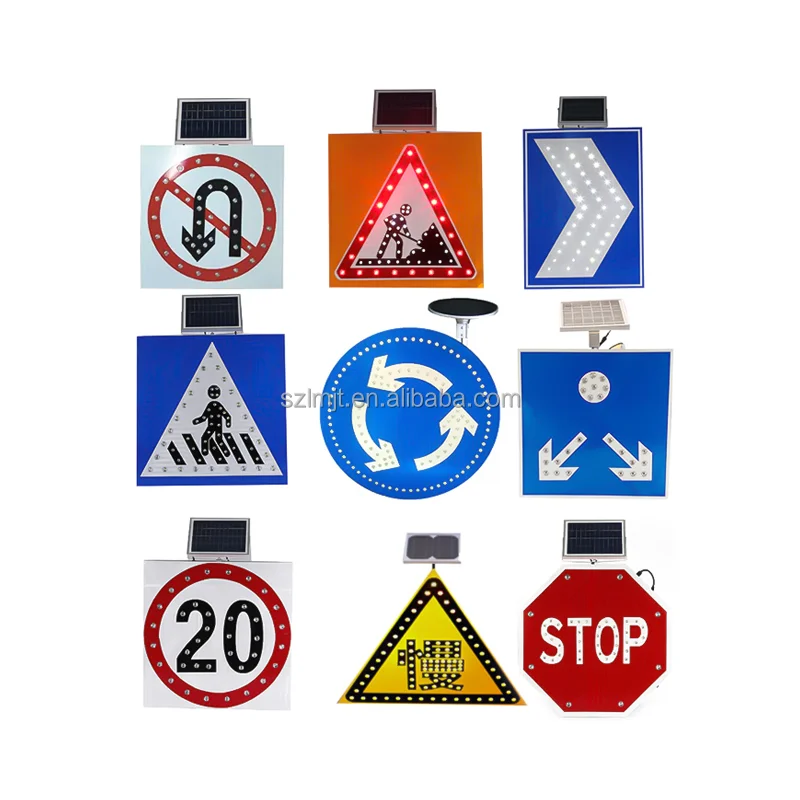 Solar electronic led traffic sign warning led solar powered illuminated road sign board road signage solar flashing street sign