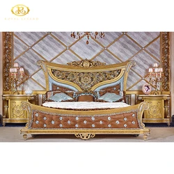 Classic Luxury Palace Style Baroque Gold Foil Crowned King Size Bed for Master Bedroom