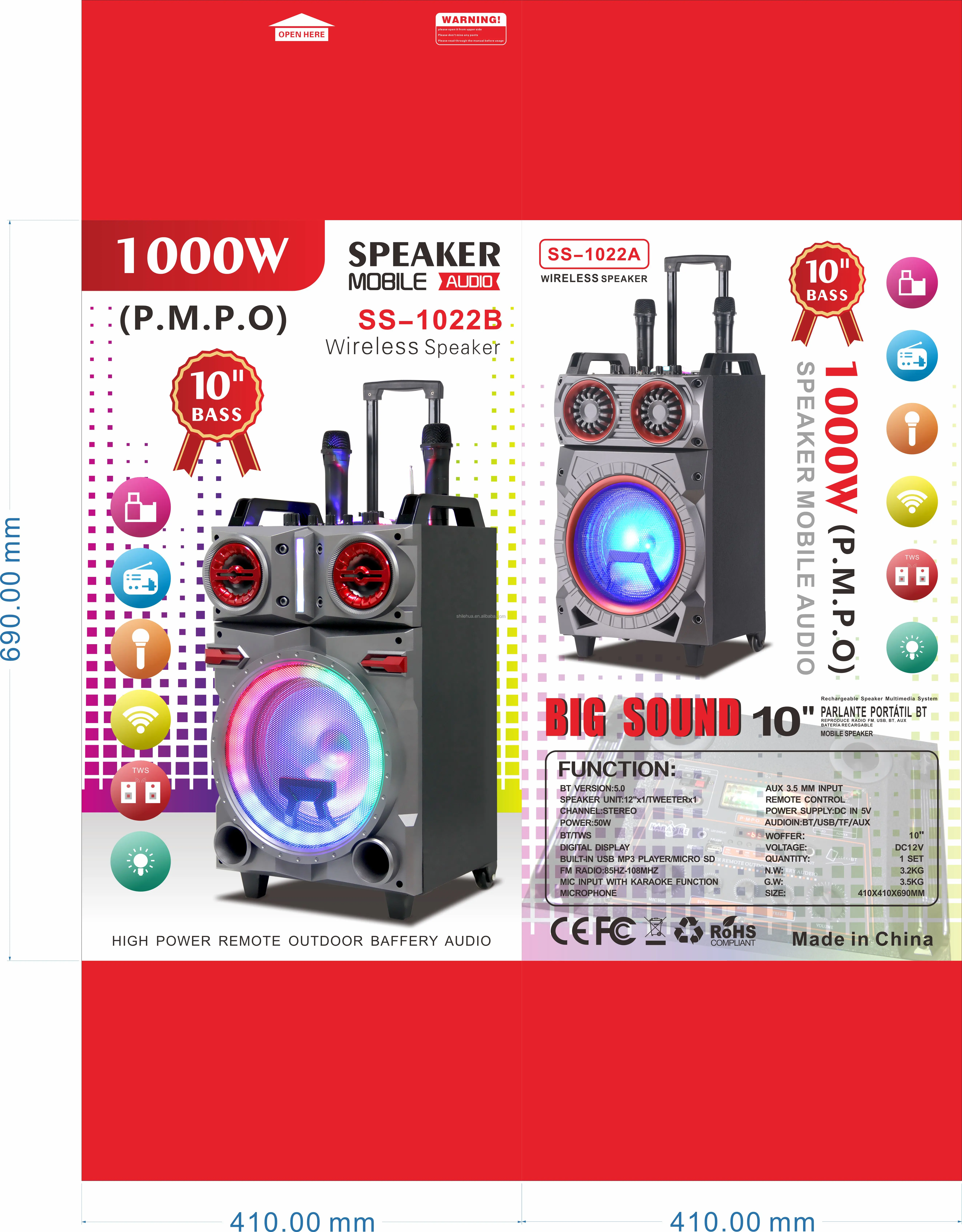 2021 new, 10 inch, trolley bass speaker, DJ sound effect, with USB TF BT TWS FM microphone