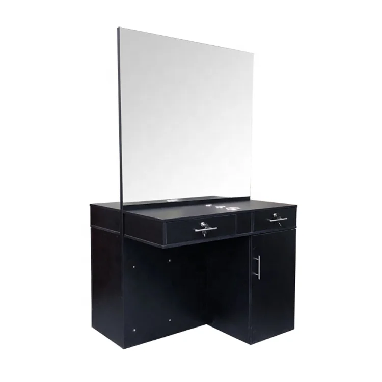 Professional modern design spa beauty barbershop hair salon furniture double sides mirror styling station with big cabinet