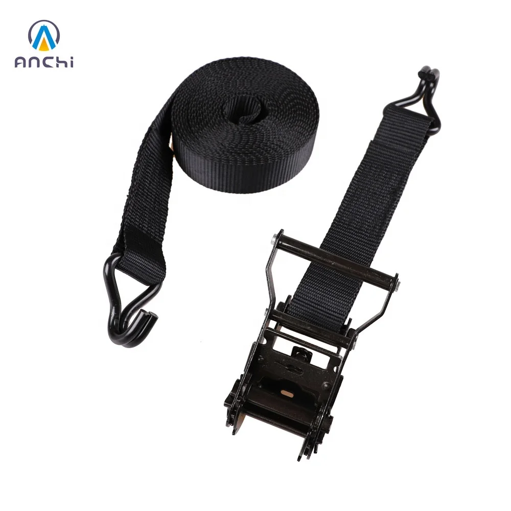 Изготовленные на заказ 38 мм 15ft Храповые ремни черные с двойными j крючками и черной тесьмой 4000lbs