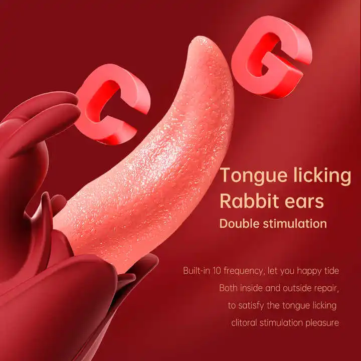 Adult Stimulator Rose Tongue Shape Massager Licking Toy 10 Frequency Rabbit Vibrator Clitoral Real Soft Tongue Vibrator