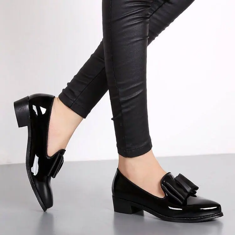 Elegant Bowknot Pump Shoes Ladies PU Leather Women Flat Shoes Pointed Toe Thin Shoes
