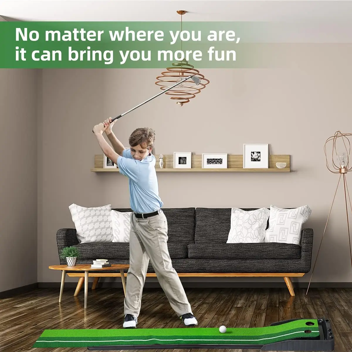 Indoor Golf Putting Green Mini Golf Training Aid, indoor mini golf game Putting Mat with 2 holes