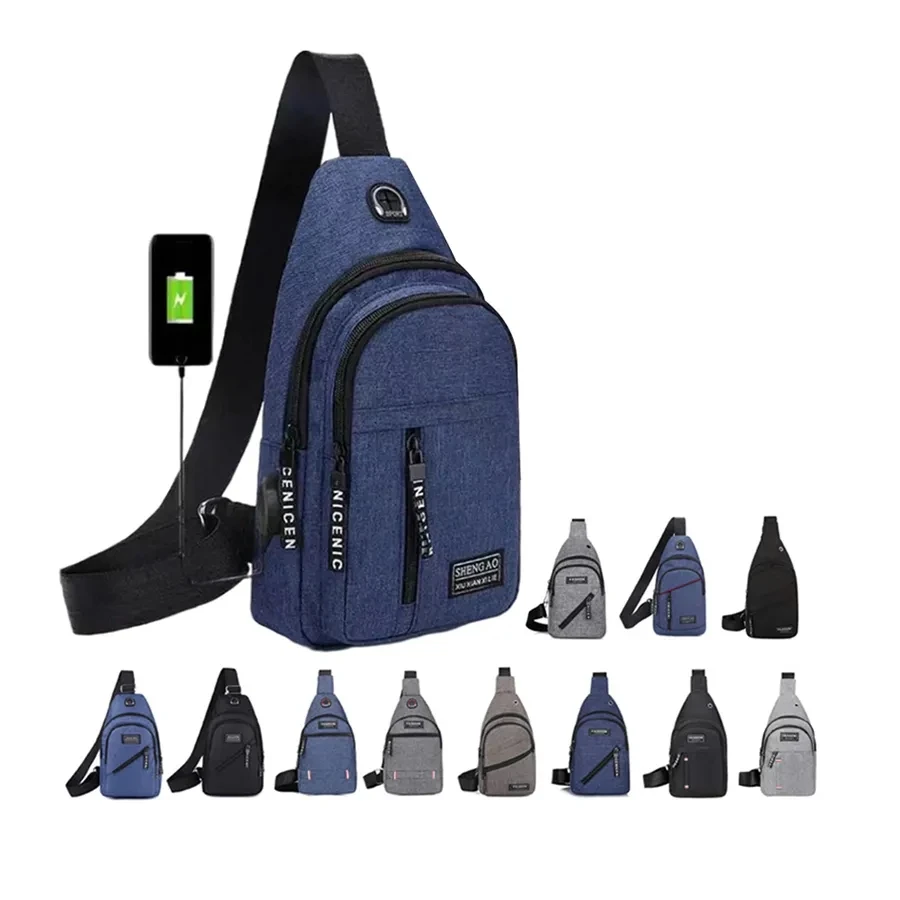 New Male Chest Bag Simple Nylon Fashion Waterproof USB One Shoulder Men Crossbody Bag