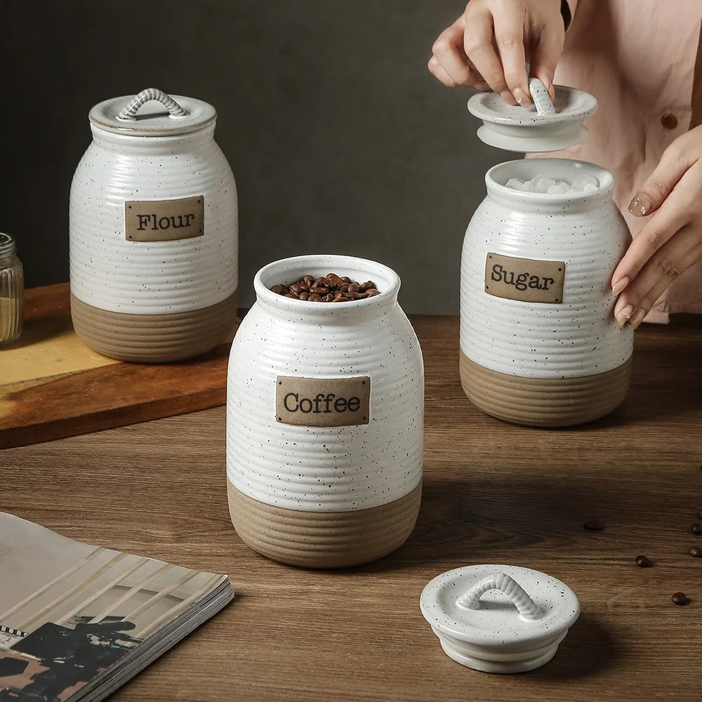 Vintage home kitchen ware clay ceramic spice jar storage bottles & jars sealing lid canisters sets for the kitchen storage