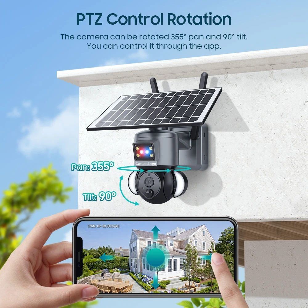 Custom Logo 4MP Wifi HD PIR Network Speed Dome PTZ Security System Outdoor WiFi Solar CCTV Camera