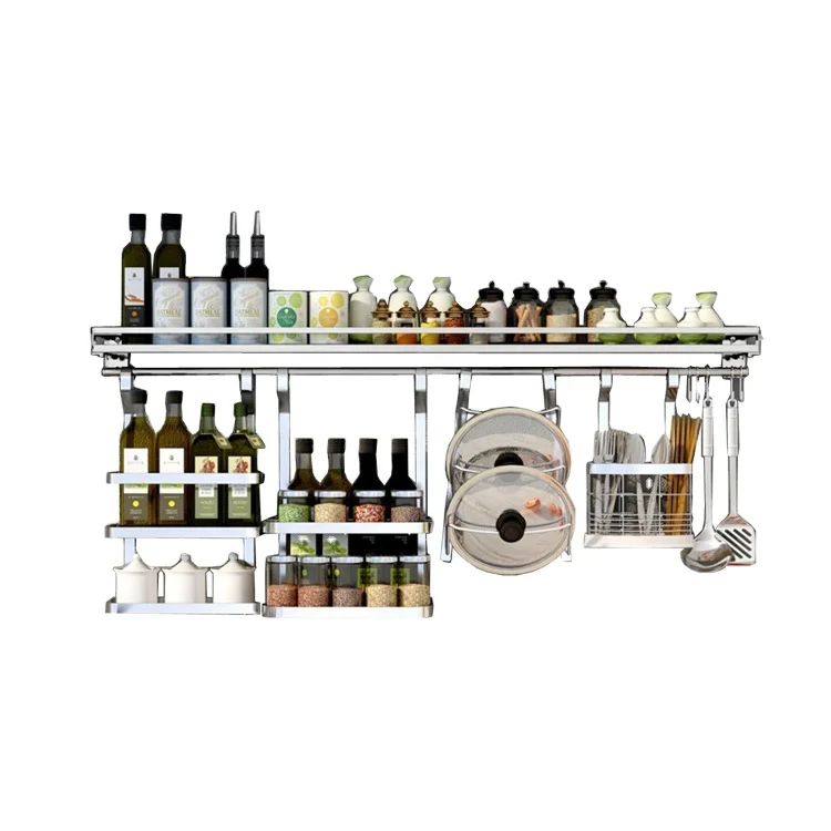
304 Stainless Steel Wall Mounted Kitchen Display Dish Rack Spice Rack 