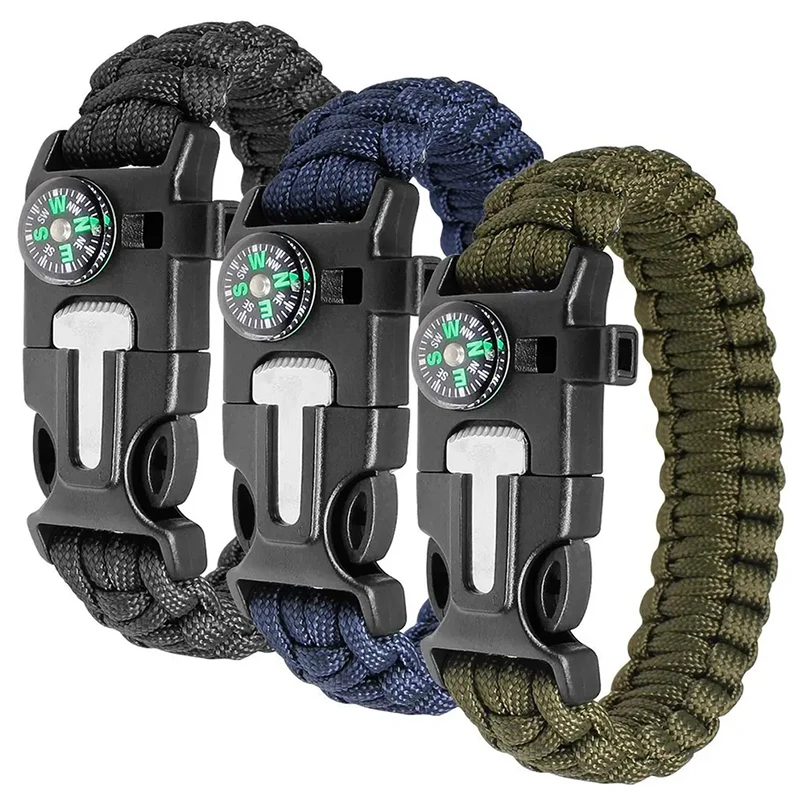 Outdoor Survival Multifunction Tool High Quality Flint Fire Starter Adjustable Paracord Survival Bracelet