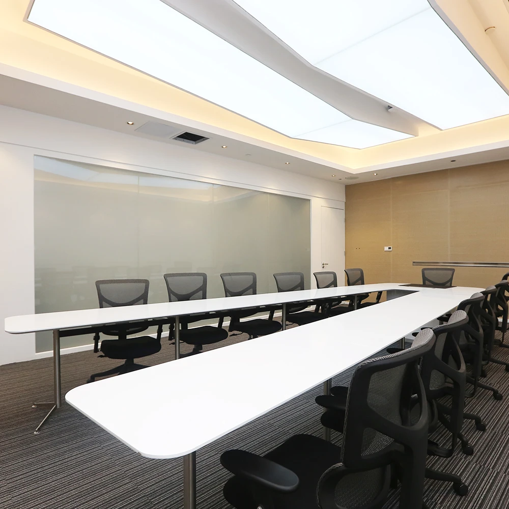 Hot sell customized material water paint veneer large V shape conference desk solid wooden office meeting table