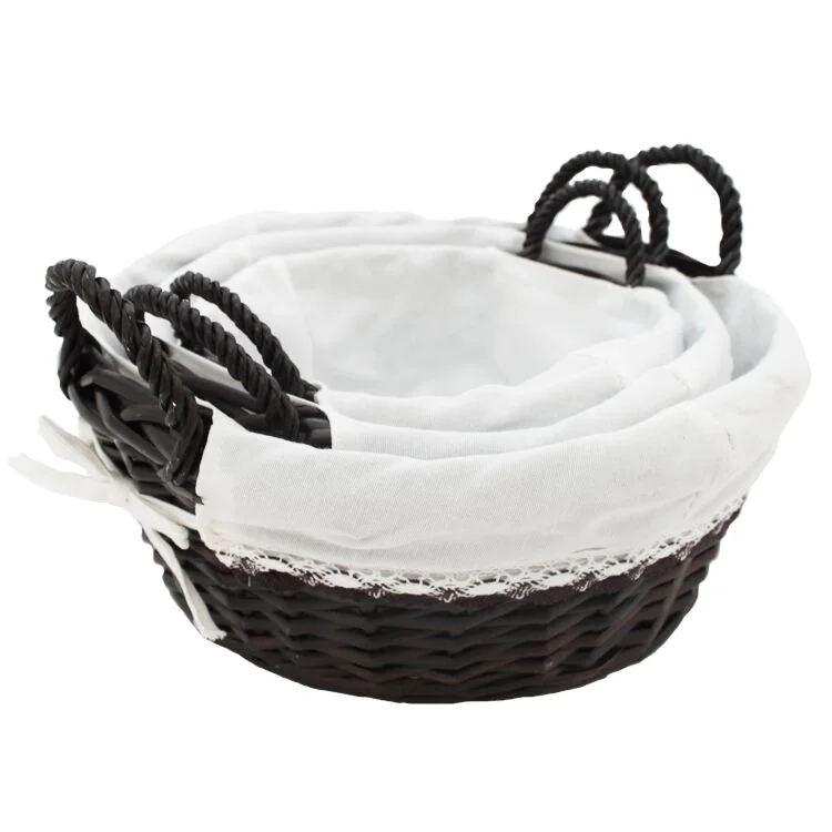 Round Wicker Basket Handmade Basket for Storage Set of 3 basket with handle (60815996354)