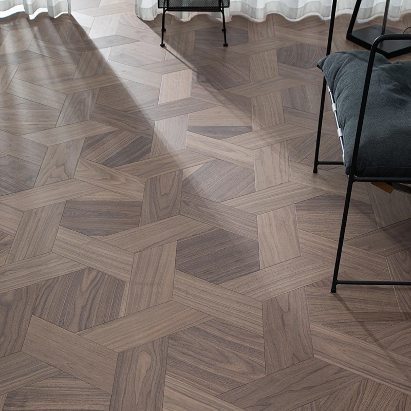 American Walnut Hexagon Woven Design Patterned Parquet Ladder Shaped Wood Flooring
