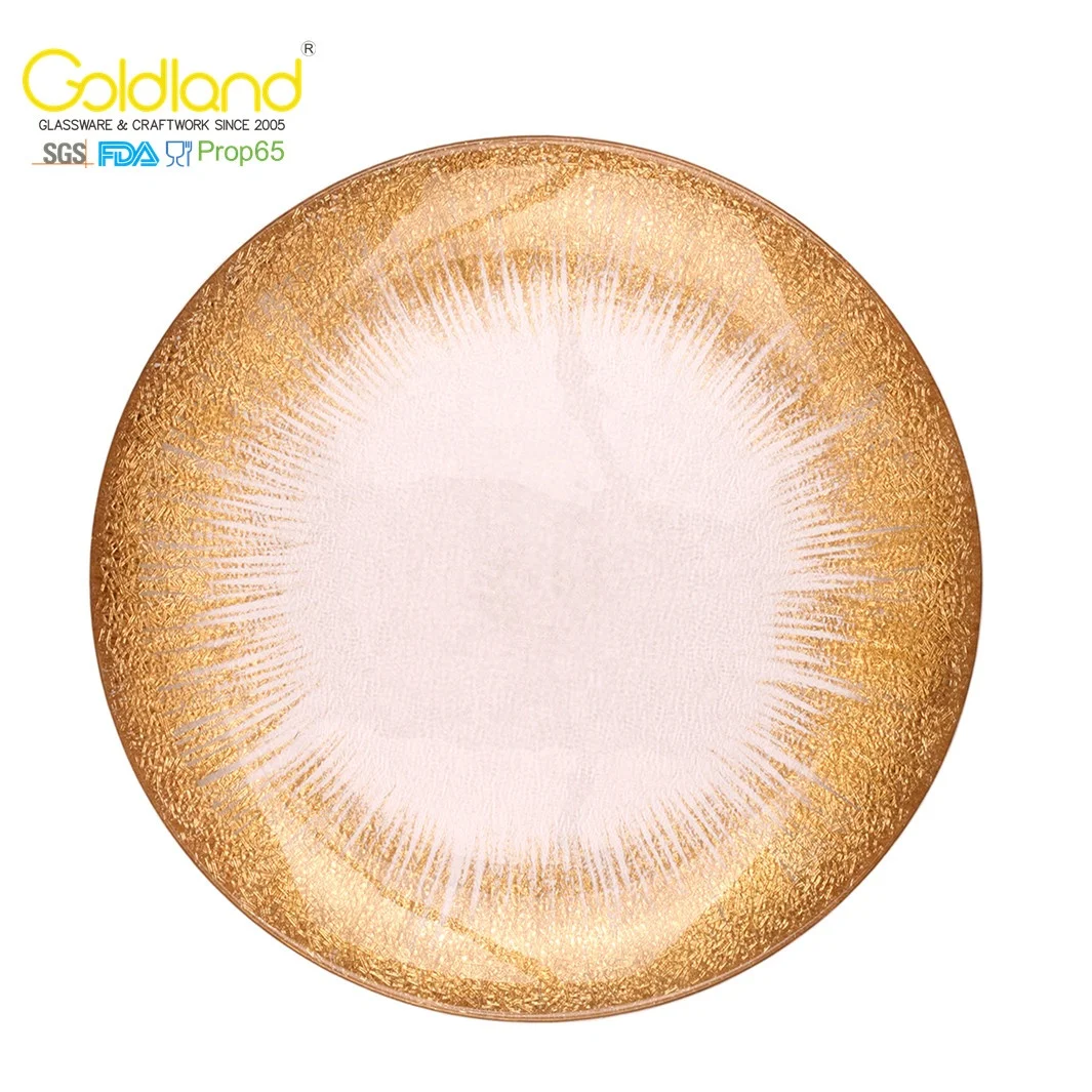 Gold Foil Leaf Rim Glass Charger Plate 13' gold coloured edge rim glass plate