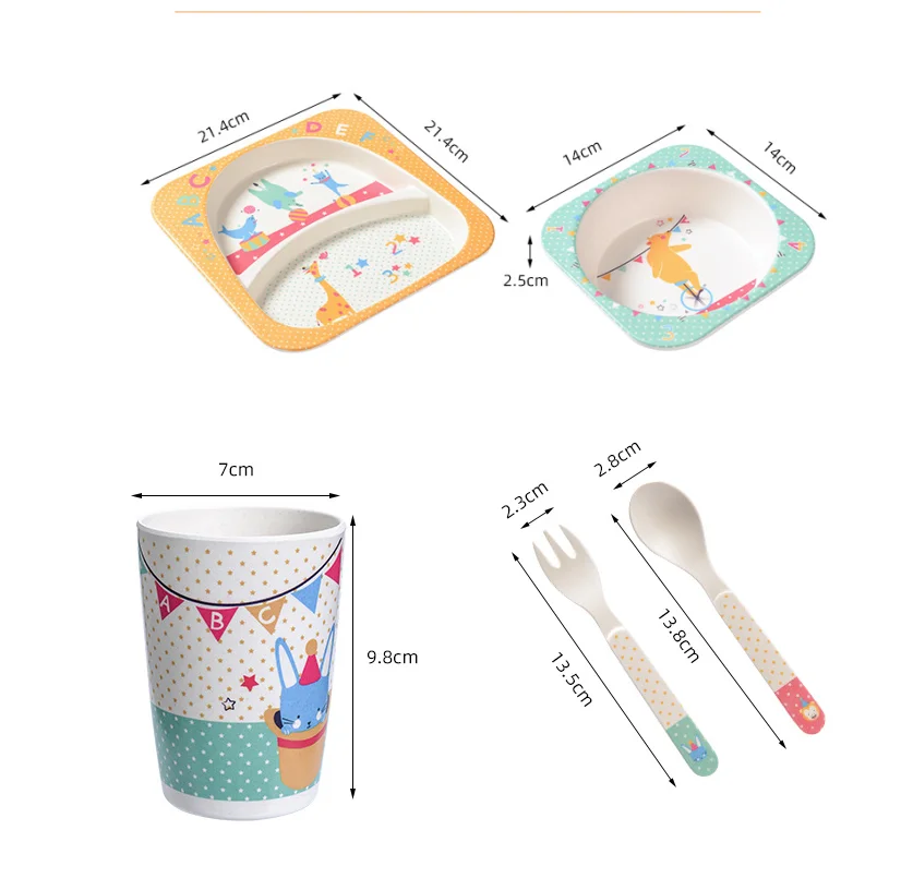 Bamboo fiber cartoon degradable tableware set kids plate bowl and