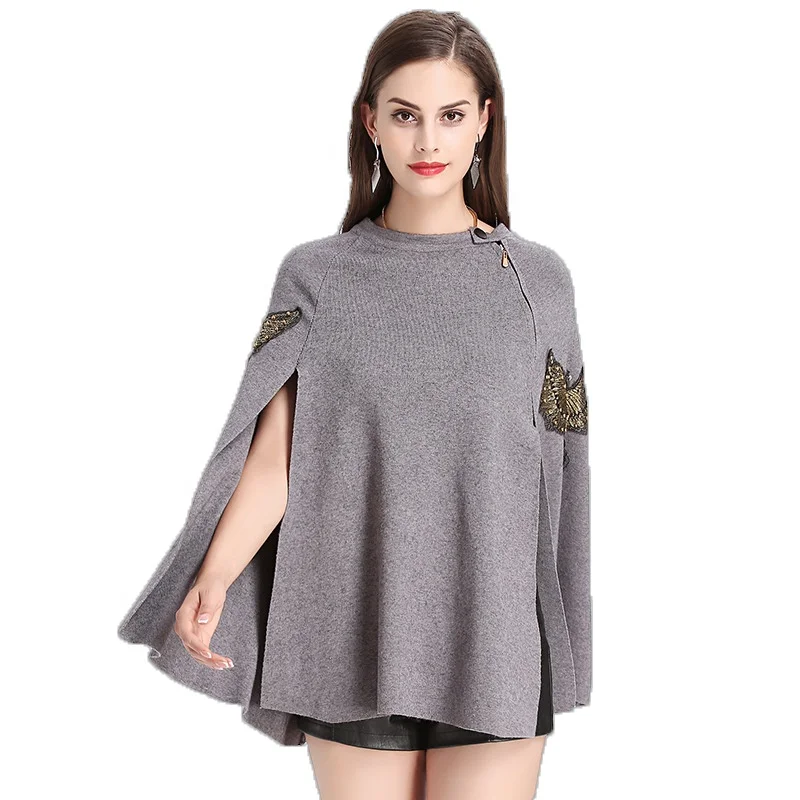 
2021 Autumn Winter Long Knitted Embroidered Butterfly Sweater Women European Both Sides Open Stitch Pullovers Thin Poncho 