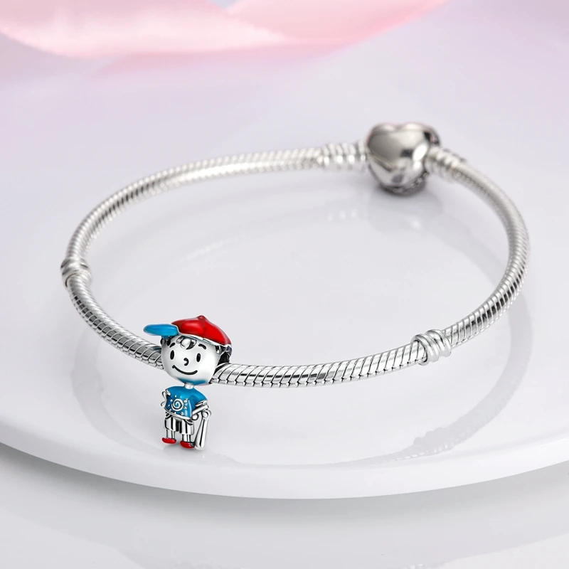 Custom Logo Original Moments S925 Sterling Silver Heart Clasp Snake Chain Bracelet Fit Silver Charms Women Bracelet Making