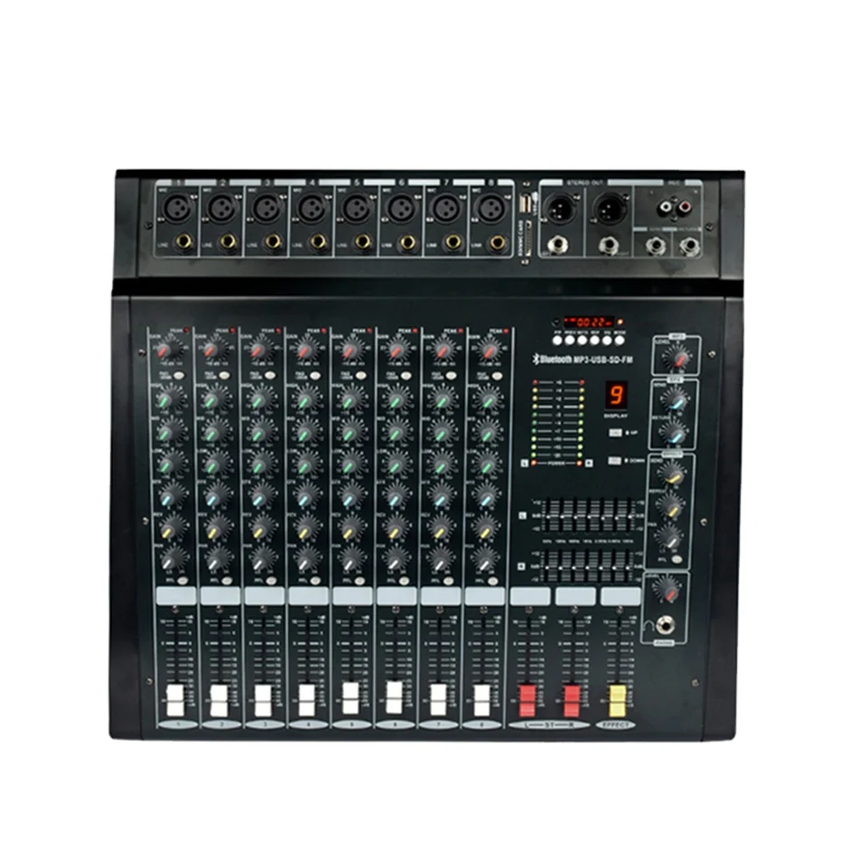 COLOR Dark green 8 channels audio mixer karaoke have amplifier built-in USB/BT