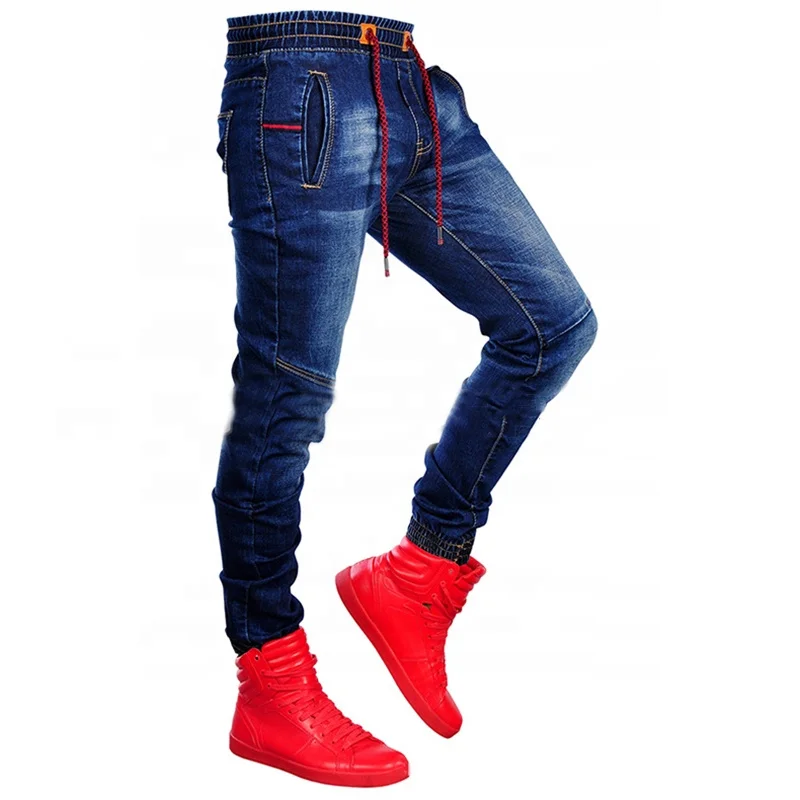 
OEM fashion elastic splicing blue slim long man jeans customized 