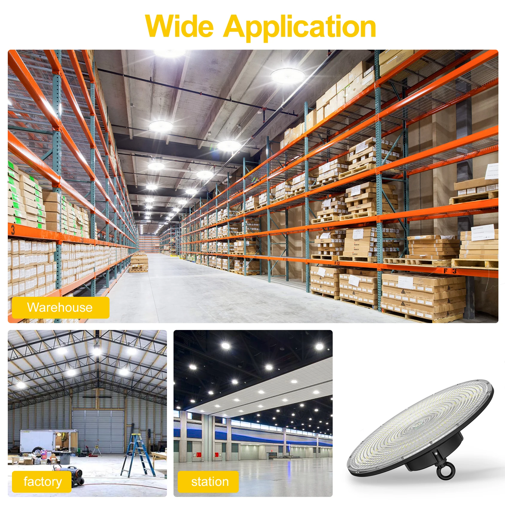High powerful  DLC listed energy saving 100w 150w 200w UFO dimmable for factory and warehouse LED high bay light