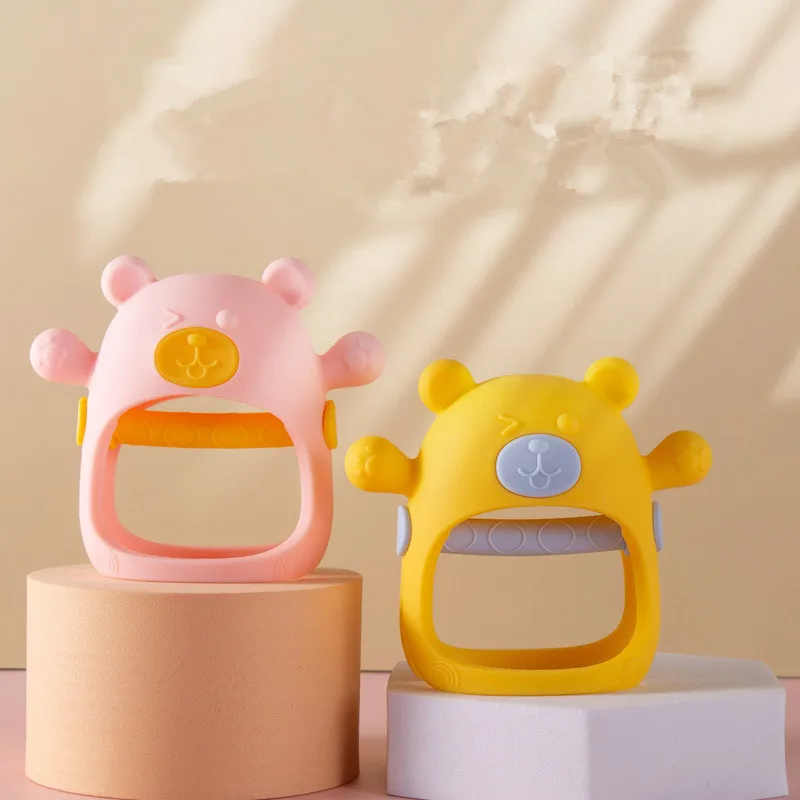 YDS Food Grade Silicone Cartoon Animal Design BearShape Baby Hand Teether Soft Teething Mitt Gloves Toys