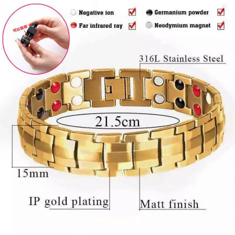Valentine Day Women Man Gold Plated Health Care Therapy Bracelet Lovers Heart Health Energy Magnetic Bracelet