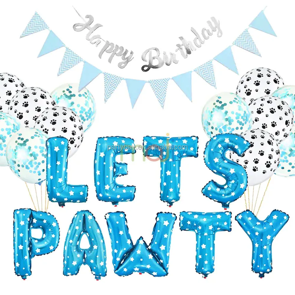 Dog Pet Birthday Party Accessories Set Decorations Lets Pawty Balloons Banner Paw Print Balloons Pet Birthday Party Supplies