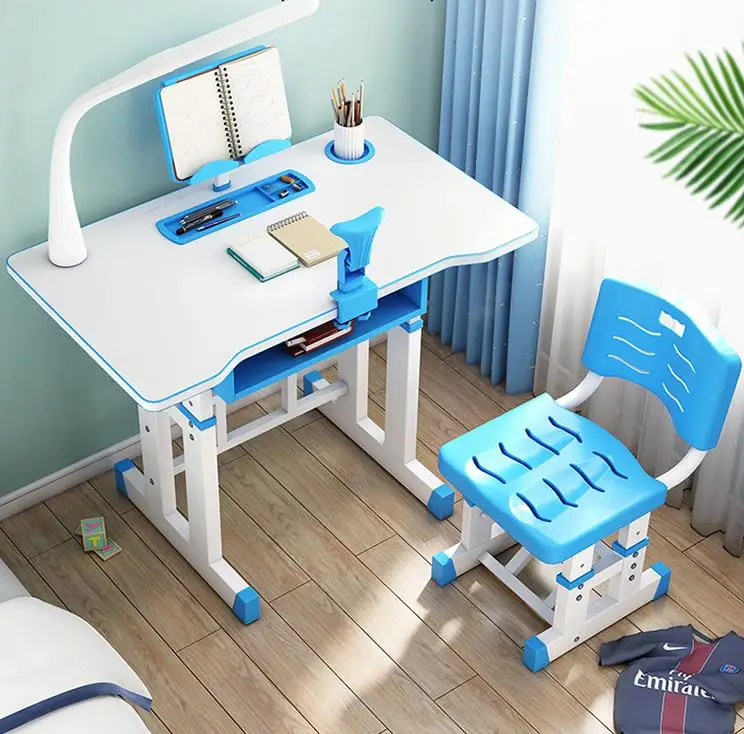 hot selling Kids learning table student chair and desk with led lamp book shelf study table set