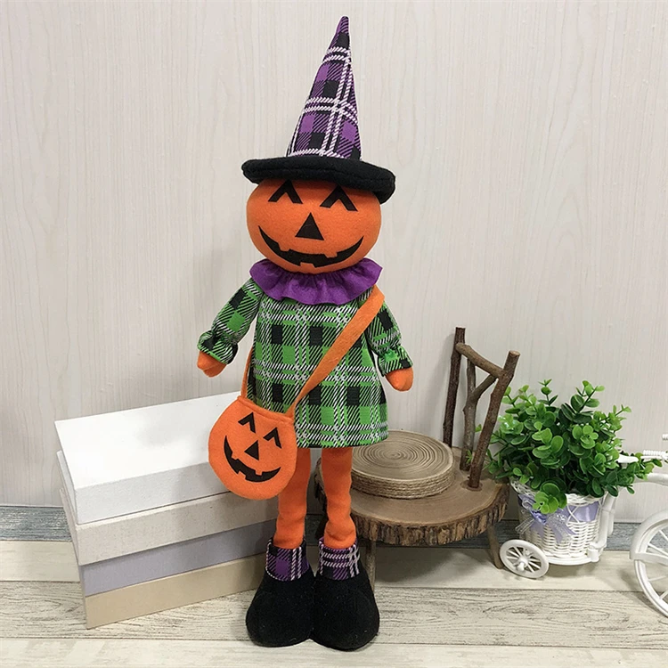 Halloween Doll Decorations Scary Theme Pumpkin Witch Black Cat Ghost Telescopic Toy Ghost Festival Party Scene Layout Supplies