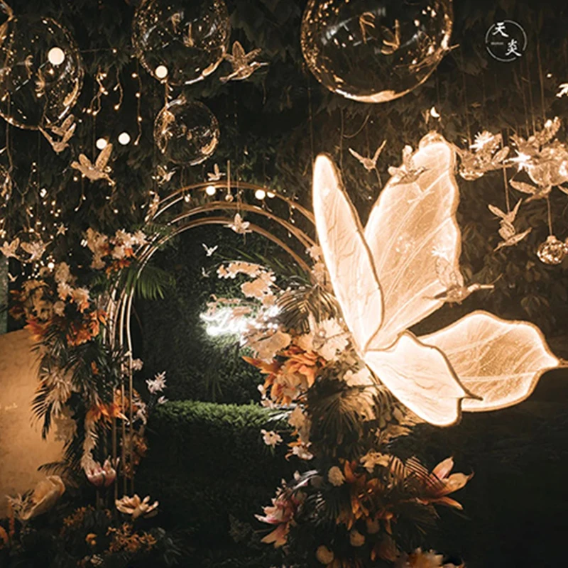 European Style Wedding Props Glowing Butterfly Wings Stage Decoration Suspended Ceiling Ornaments Wedding Road Guidance