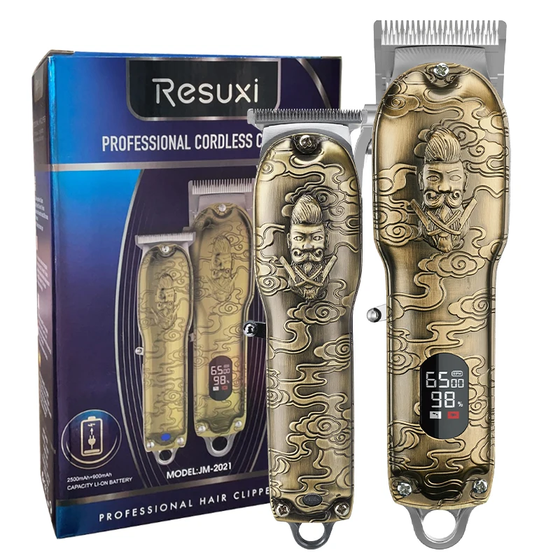 2021 New Set Wholesales Cordless Hair Trimmers Barber Hair Cutter LCD Stainless Blade Clippers Vintage Salon Cut Machine