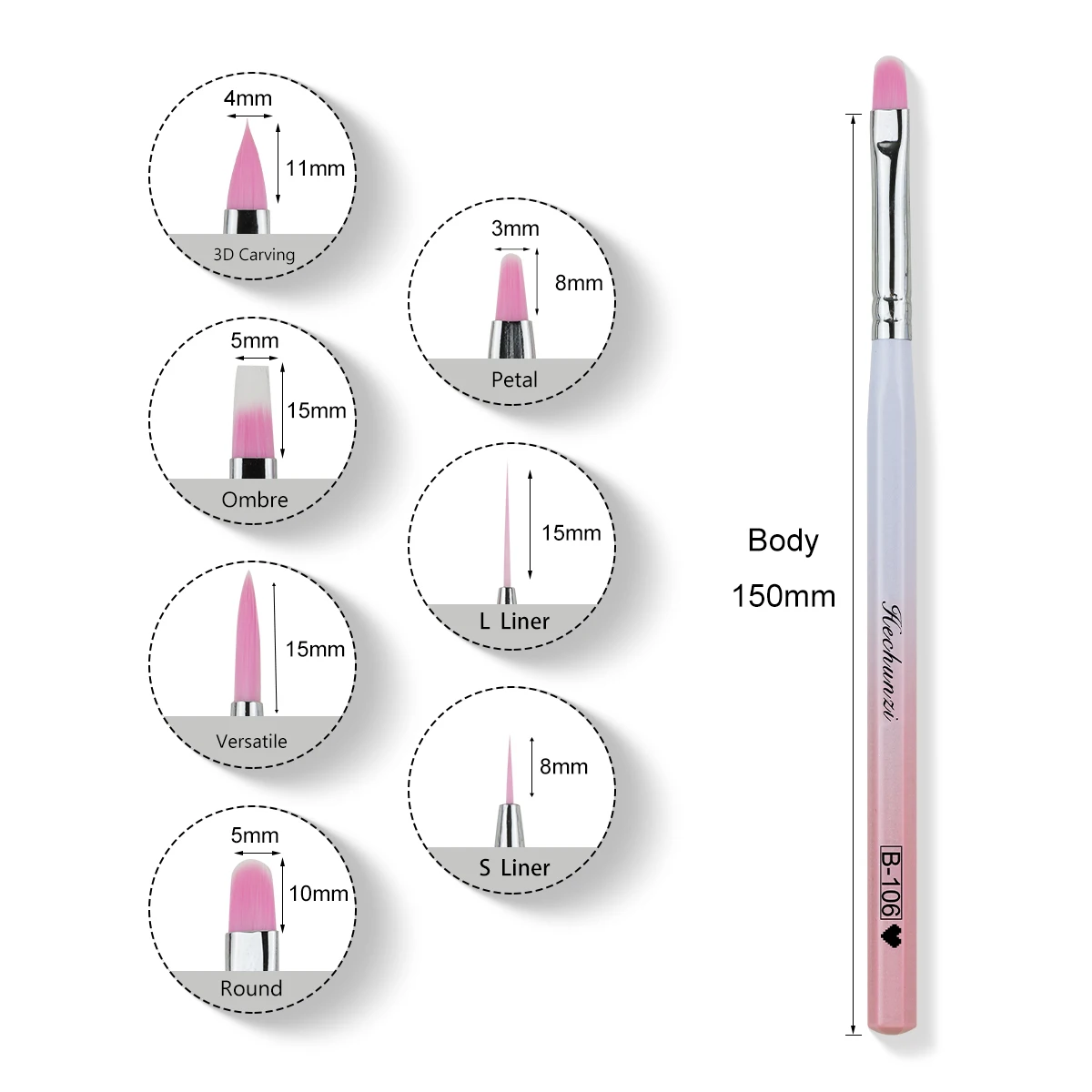 Wholesale Pink Gradient Acrylic Handle 7 pcs/setNail Brush Set Painting Oval Flat Acrylic Nylon Nail Art Brush Set