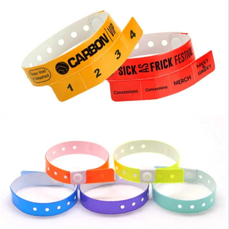Waterproof Party Custom PVC Lock Wristbands Festival Entrance Ticket Event Vinyl Paper Wristband For Concert