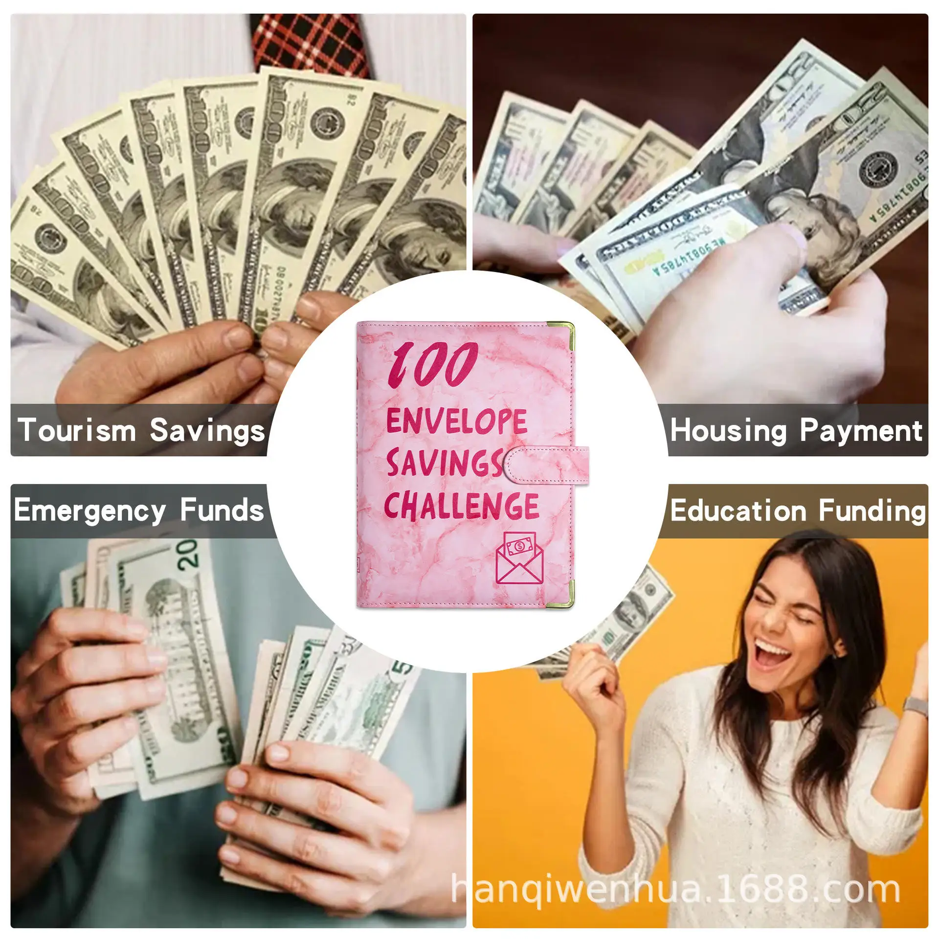 Sales promotion couples pink 100 day envelopes money cash saving challenge slips A5 budget bind notebooks pads