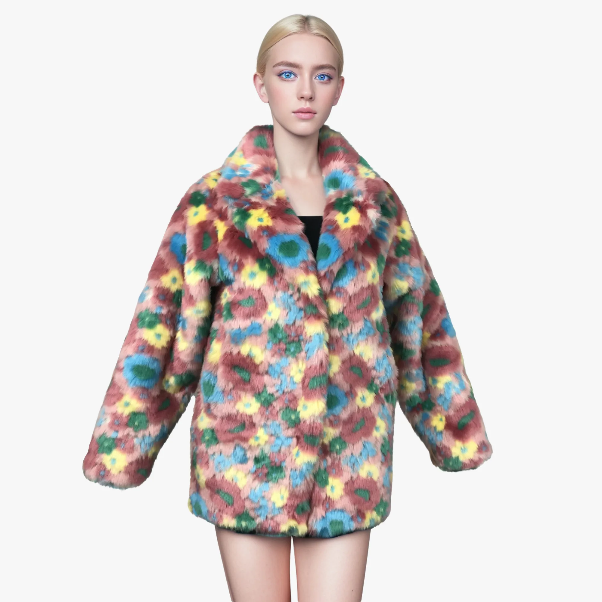 2024 Fashion Popular ZA RA new Style Ladies Female Clothes V Neck Collar Winter fur coat Warm Faux Fur Jacket Women